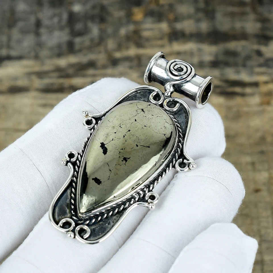 Naturale Pirite Gemma Ciondolo 925 Argento Sterling Fatto a Mano Gioielli Pasqua - Immagine 3 di 4