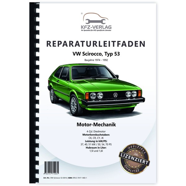VW Scirocco 53 (74-92) 4-Zyl. Dieselmotor Mechanik 50-70 PS Reparaturanleitung-image
