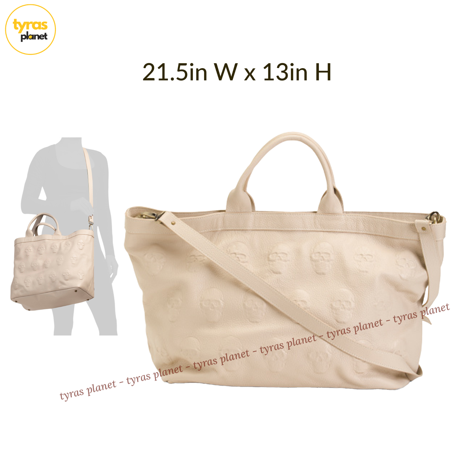 NWT IO PELLE Iopelle Italia Skull Embossed Extra Large Shoulder Tote Bag Latte