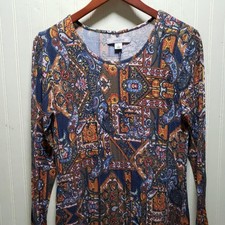 Adam Levine Dress Womens Large Blue Paisley Long Sleeve Scoop Neck Short Shift