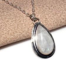 925 Silver Plated Huge Rainbow Moonstone Necklace 18" Father's Day Gift AU l601