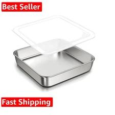 8 x 8-Inch Baking Pan with lid, 304 Stainless Steel Square Cake Pan, Commerci...