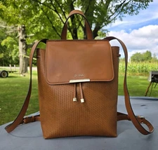 GUESS Women's Woven Backpack Brown Snap & Drawstring Closure 13'Tall