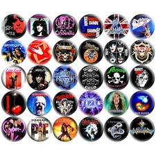 80s Glam Metal Hard Rock 1.5" Pinback Buttons Retro Music Hair Bands 30 Pins Set