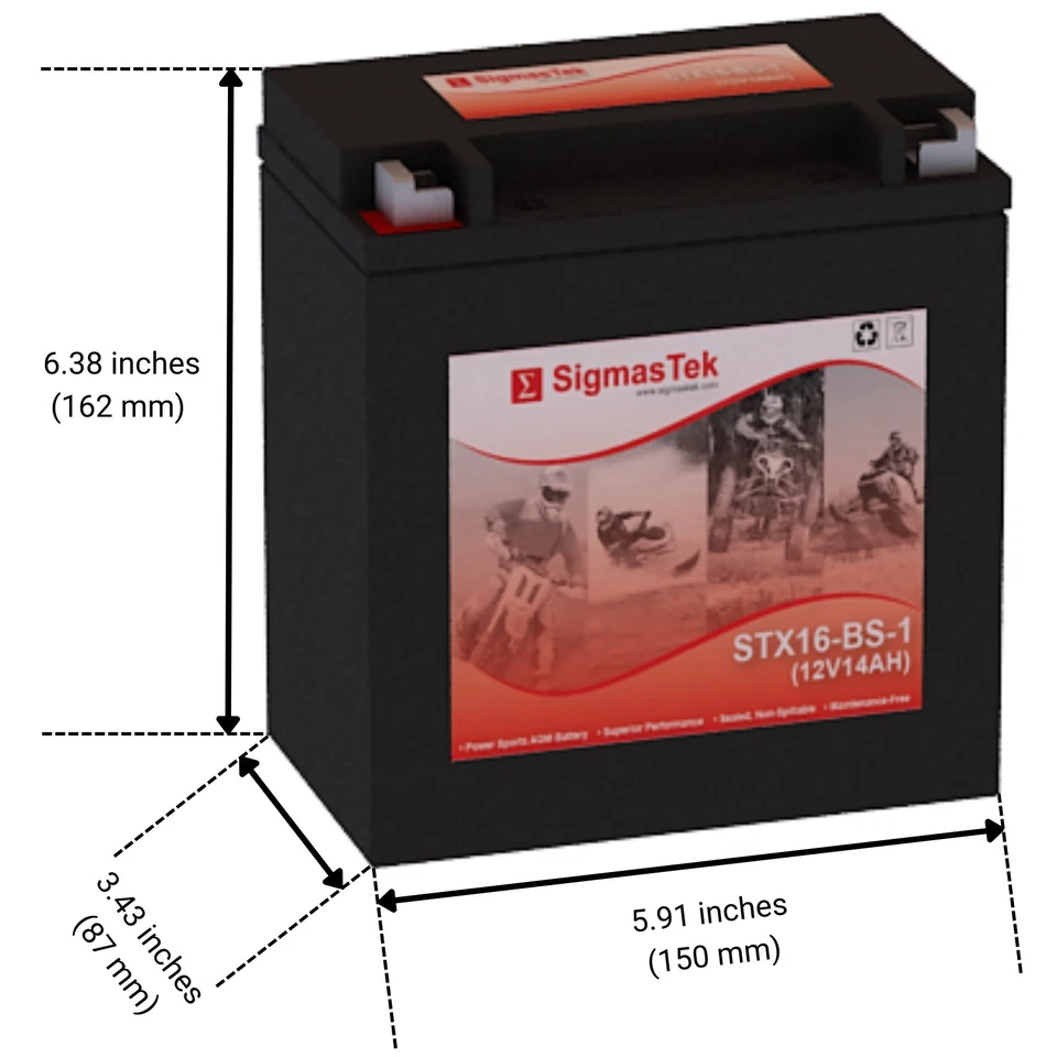 SigmasTek STX16-BS-1 Battery Replaces Suzuki 750CC VS750GLP Intruder, 1988-'91 Foto 2 de 4