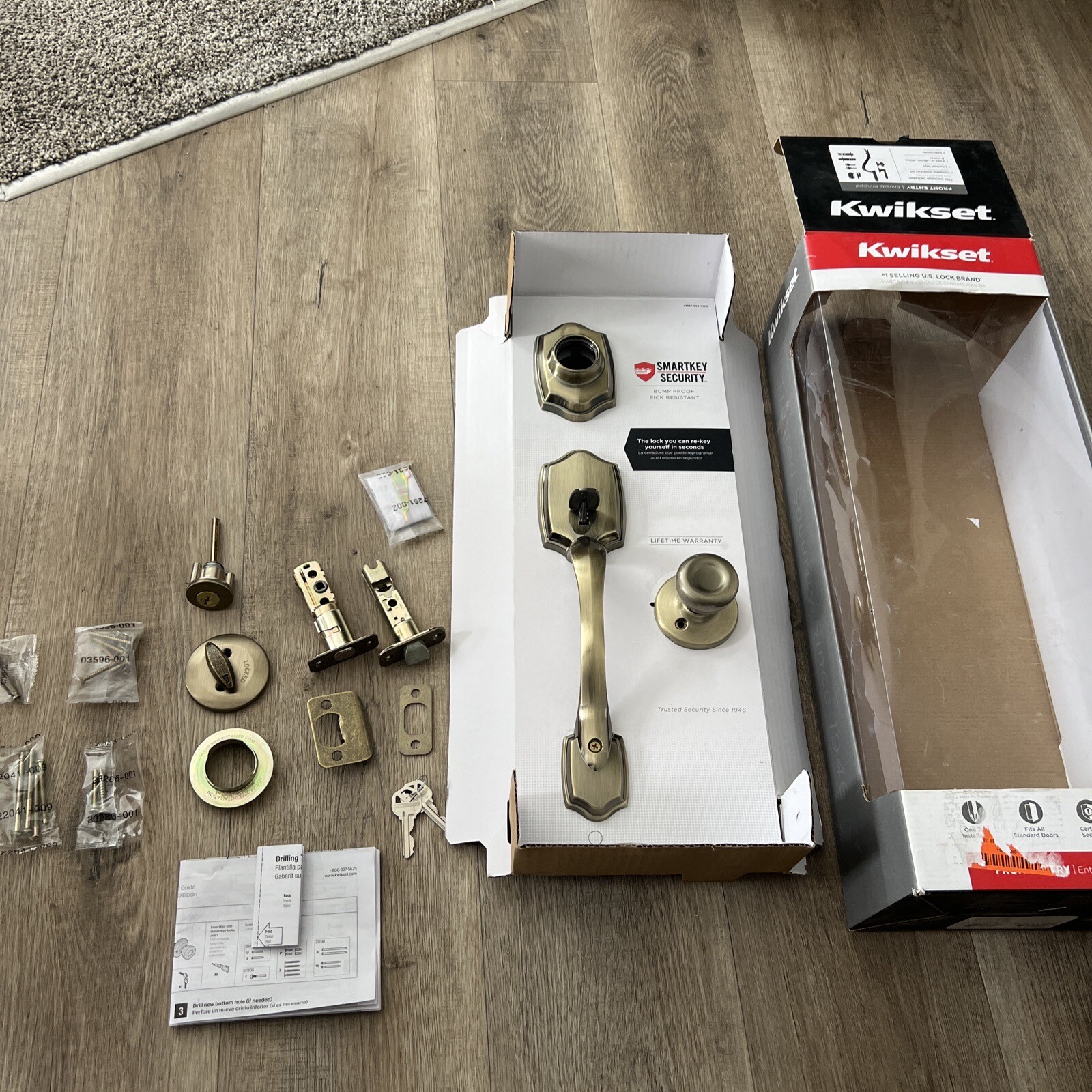 Kwikset Belleview Antique Brass Door Handleset Tylo Knob w/ SmartKey