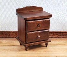 Dollhouse Nightstand Side Table 2 Drawers Walnut Finish 1:12 Scale Furniture