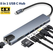 USB C Hub 8 in 1 USB C to HDMI Multiport Dongle Adapter 4K HDMI, 3 USB 3.0 Ports
