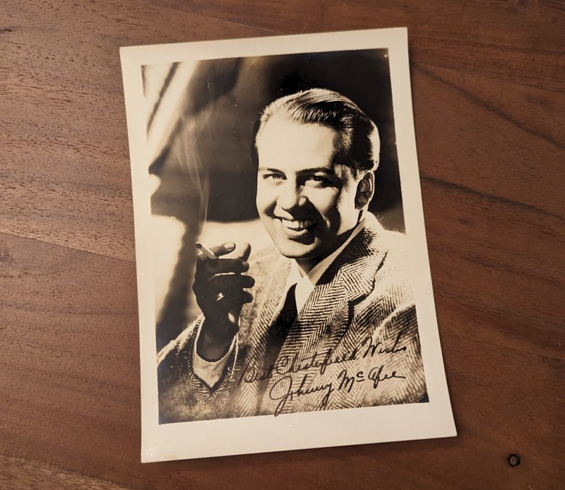 1940s Hand Signed JOHNNY MCAFEE Fan Photograph Harry James Swing Band Musician