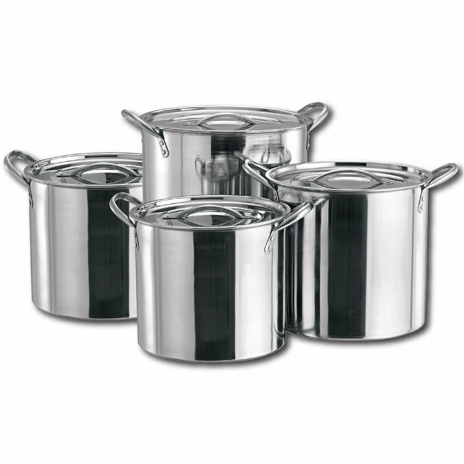 4Pcs Stainless Steel Catering Deep Stock Soup Boiling Pot Stockpots Set New