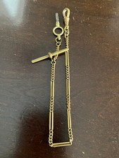 VINTAGE 11 INCH BRASS POCKET WATCH CHAIN WITH KEY