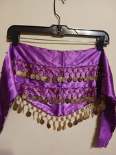 Gold Coins 3 Rows Sequins Beads Band Belly Dance Hip Scarf Wrap Belt Velvet