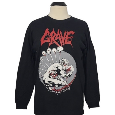 GRAVE Into The Grave European Tour M MEDIUM Long Sleeve T-Shirt Black Mens Band