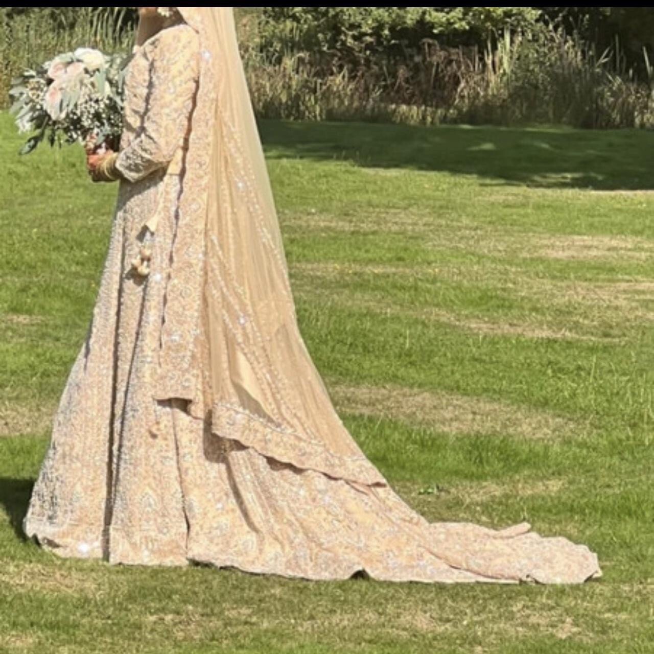 Elan Boutique 3piece Gold ivory embellished Asian Pakistani style wedding lengah image 7