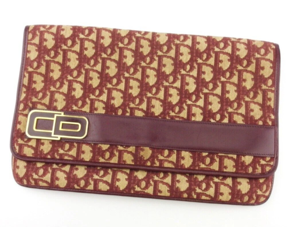 Très bonne pochette Dior trotter deuxième sac bordelais beige or toile crochet cuir