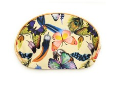 8" X 5.5" Beige Butterfly Theme Large Zipper Cosmetic Bag