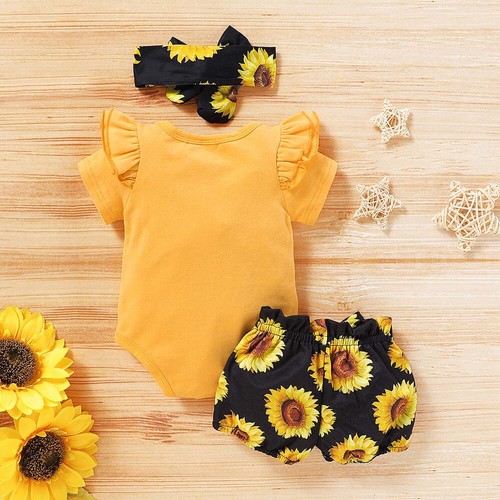 Newborn Baby Girl Clothes Letter Romper Jumpsuit Tops Shorts Headband Outfit Set - Picture 6 of 8