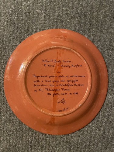 Antique 1931 Redware Pottery Wedding Plate Reproduction Original Phila. Museum - Picture 7 of 9