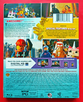 The LEGO MOVIE Blu Ray & DVD Set w / Slipcover NO Digital Like New