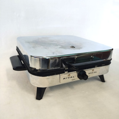 Vintage Rival Grill Waffle Maker Baker Chrome Reversible Plates No. 90 Tested