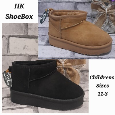 KINDER STIEFELETTEN MIT GROBER SOHLE WARM KUSCHELIG KUNSTFELL PLATEAU SCHUHE GRÖSSE 11-3