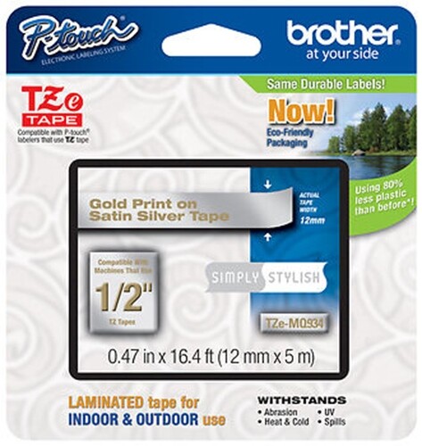 Brother 1/2" (12mm) Gold on Silver P-touch Tape for PT1000, PT-1000 Label Maker - Picture 1 of 1
