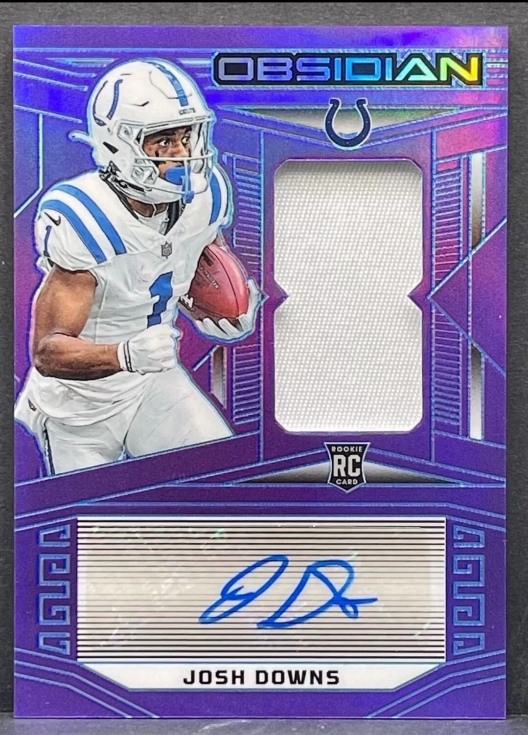 2023 Obsidian Josh Downs Rookie Patch Auto Purple Flood #/30 FOTL RPA Colts