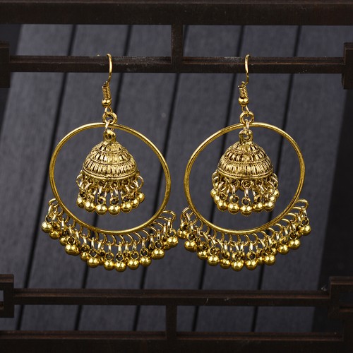 Pendientes colgantes de campana pequeña de plata boho estilo exagerado para mujer antigua India - Imagen 3 de 12