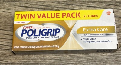 Super Poligrip Original Denture and Partials Adhesive Cream 2.2 oz 2 Pack