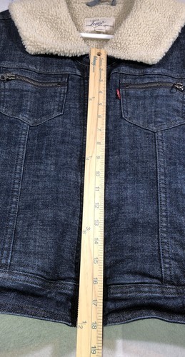 Levis Denim Dark Wash Trucker Coat Sherpa Lined Full Zip Pockets Womens Size XL - Picture 6 of 8