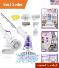 Effortless Bathroom & Floor Cleaning - Cordless Spin Scrubber with 6 Brush Heads