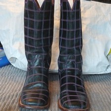 Resistol By Lucchese ¹Women's Black Leather Western Boots Pull-On 8B