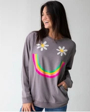 Natural Life Happy Smile Daisy Pullover Sweatshirt Women’s Size S Pockets