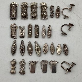 Vintage 935 & 925 Sterling Silver Marcasite Clasps Findings Lot 20.02g TE#8652