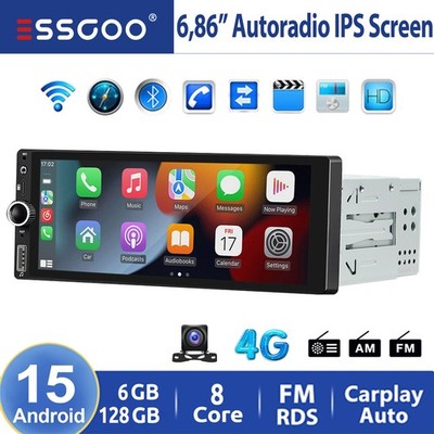 6.86'' Android 15 6+128GB Carplay Autoradio 1 DIN GPS NAVI Wifi Bluetooth +Kamera