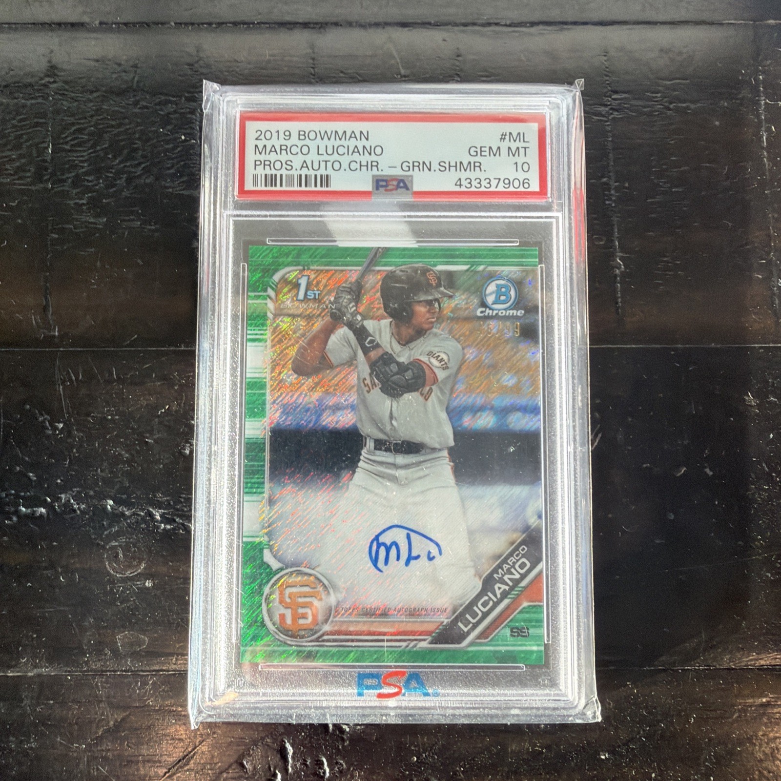 2019 1st Bowman Chrome Marco Luciano Auto Green Shimmer 49/99 PSA 10 Authentic