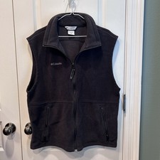 Columbia Men s Black Full Zip Size Large Fleece Vest Front Pockets Logo