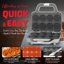 Mini Waffle Maker Machine – Bake 8 x 2'' Bite-Sized Waffles Non-Stick IronWhite