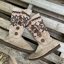 Muk Luks knit sweater winter boots beige brown fair isle size 11