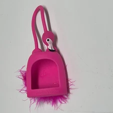 Bath & Body Works Pink Fuzzy Feather Flamingo Pocketbac Holder Clip Keychain