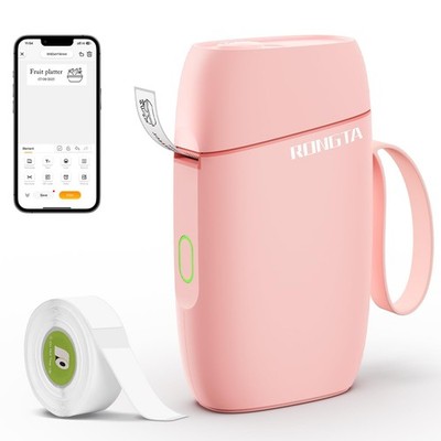 Rongta Label Maker Machine with Tape, Bluetooth Printer, Portable, Pink