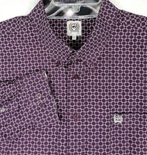 Cinch Maroon Purple Geo Print Long Sleeve Button Up Cotton Shirt Mens XL