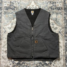 Vintage Carhartt Fleece Sherpa Vest Men's Size 2XL Gray V26 Y2K