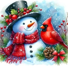 Cardinal Diamond Painting Kit for Adults, 5D Snowman Diamond Art Beginners - DIY