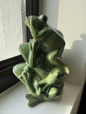 Vintage green ceramic figurine of three frogs, majolica, "See no evil Vintage green ceramic figurine of three frogs, majolica, "See no evil