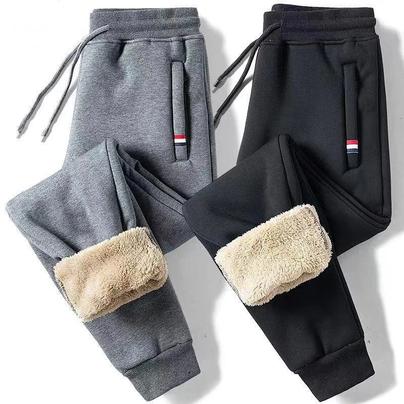 Winter Lambswool Warm Pants Men's Thick Fleece Thermal Trousers Men Fitness