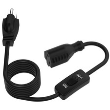 10FT Extension Cord Switch On/Off 3 Prong 1625W 18AWG Black Indoor 3A 125V