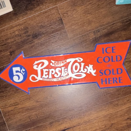 Pepsi Arrow 5¢ Ice Cold Sold Here Advertising Sign Red Blue White Soda