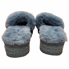 Michael Kors Janis Gray Faux Fur Logo Slide Slippers Women  s US 7