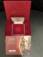 2006 Royal Mint Sovereign Gold Proof half, Box, Coa, NO COIN.